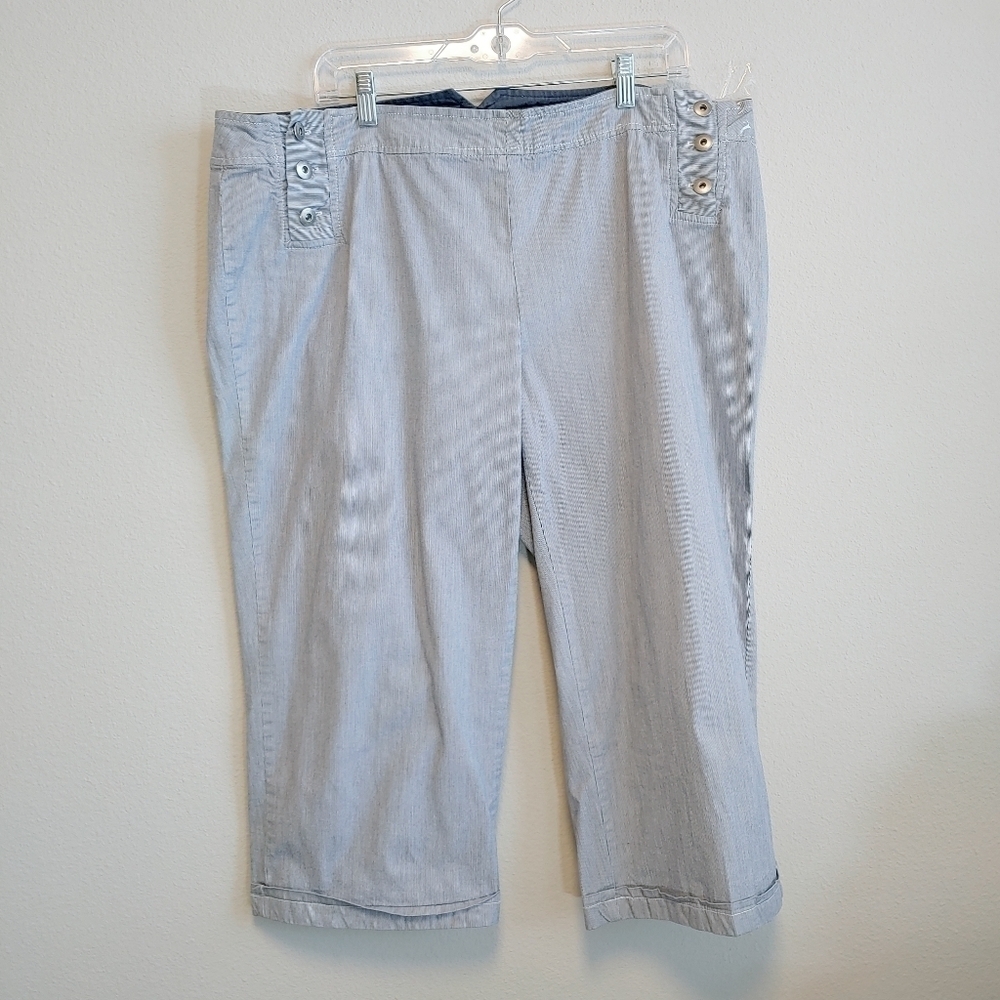 Avenue Blue and White Pinstripe Cropped Pants Plus Size Sz 20